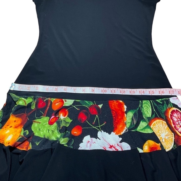 JOSEPH RIBKOFF Tropical Fruit Print Dress Cap Sleeves Popover Style Cowl Neck 8 - Picture 7 of 10